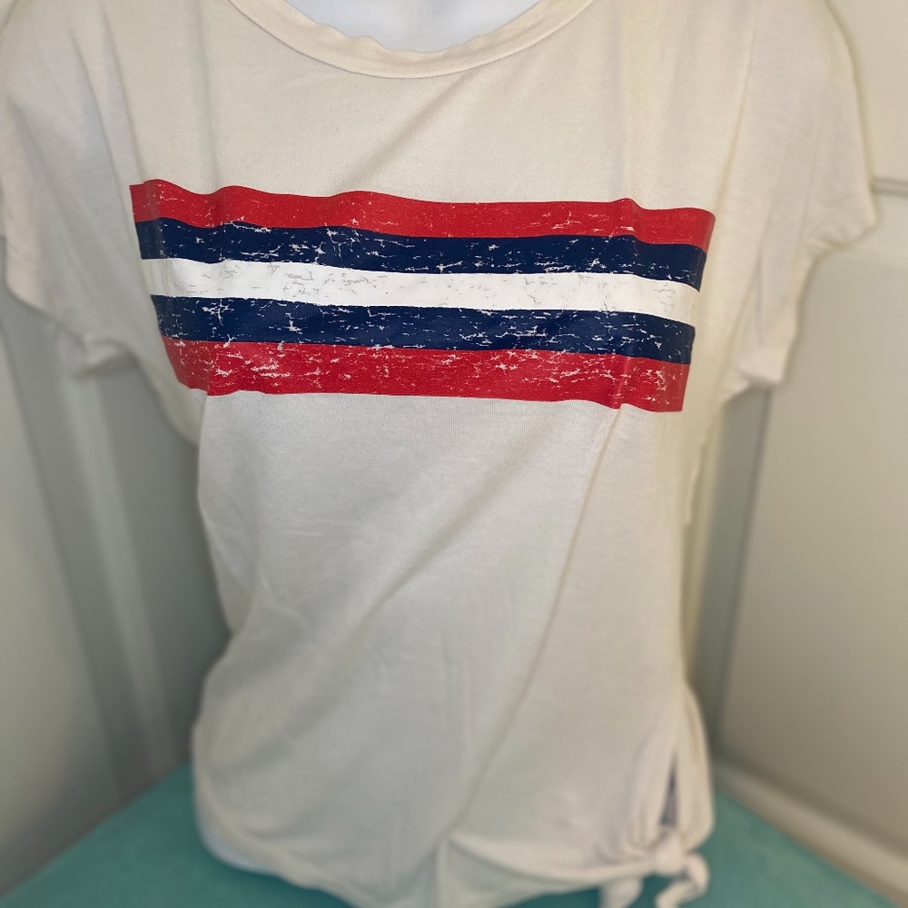 Miss Popular Short Sleeve Stripe Side Tie Crew - S